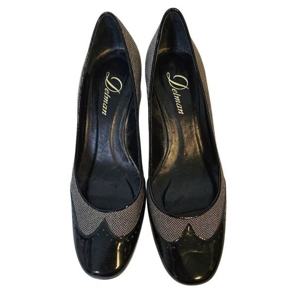 Delman womens heels, black herringbone. Size 8. - Picture 2 of 5